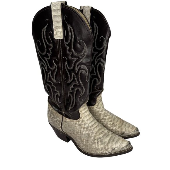 Capezio Womens Ivory and Brown Python & Leather Western Boots Size 5.5M Cowgirl - Picture 1 of 12